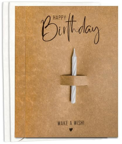 Generisch 2x Geburtstagskarten Happy Birthday - Make a Wish mit Kerze aus Kraftpapier - inkl. passender Briefumschläge