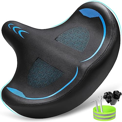CDYWD Oversized Bike Seat for Men & Women Comfort, Extra Wide Bicycle Seat Cushion, Comfortable Wing Padded, Large Replacement Saddle for Peloton, Stationary Exercise Bike, Ebike, Cruiser, City Bike