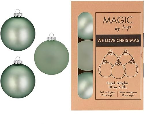 inge-glas Weihnachtskugeln Glas 10cm x 6 Stück in Kartonbox Christbaumkugeln Set salbeigrün matt Silent Ivy