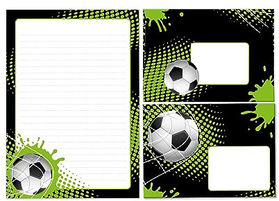 Brevpappersset brevblock med kuvert för pojkar barn fotboll barnmotiv linjerat brevblock (lock A5 med 25 ark + 15 kuvert)