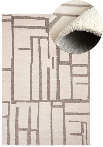 Mazovia Wollteppich - Natürliches Material Japandi, Handwebteppich Robust & Naturprodukt, für Wohnzimmer, Schlafzimmer, Esszimmer - Creme Beige - 160 x 230 cm
