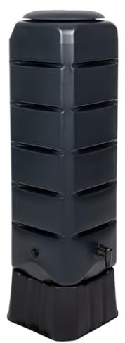 Kreher 120 Liter Kompakte Regentonne, Wassertank inkl. Wasserhahn, Stand, Deckel. 40 x 40 x 140.5 cm aus Kunststoff, Schwarz