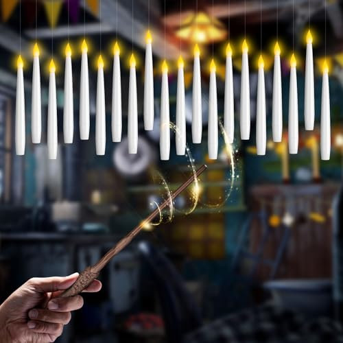 cimsfcor Schwimmende Kerzen mit Zauberstab-Fernbedienung, weiße elektrische hängende LED-Magikkerzen, flackerndes warmes Licht, LED-Kegelkerzen für Zuhause, Halloween, Weihnachtsdekorationen (20