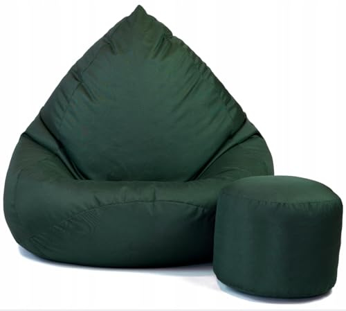 Pouf Poltrona Sacco con Poggiapiedi Verde Bottiglia 112x82x82 cm - Pouf Sacco XXL da Esterno Impermeabile - Pratico e Facile da Trasportare - Bean Bag per Adulti e Bambini - Fodera Lavabile