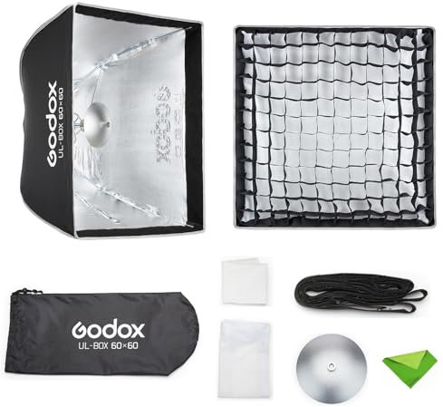 Godox UL-BOX-60 Softbox Cuadrado de 60 cm (23,6 Pulgadas), Softbox Paraguas de Liberación Rápida, Difusor de Luz con Montura Bowens Modificador para Flash Estroboscópico y Luz LED de Video