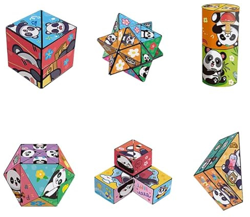 Lot de 6 cubes magiques pliants créatifs en forme de panda pour enfants, cube magique 3D, cube de voyage, soulage le stress, l'anxiété et tue le temps, jouets 4 en 1 pour enfants et adultes (ensemble