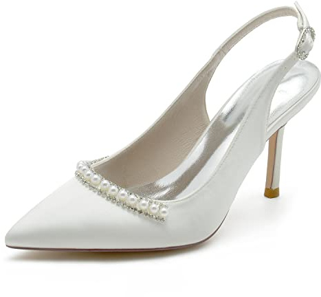 EICOFF Zapato de Tacón Alto Mujer Punta Cerrada Stilettos Sandalias con Hebillas y Tiras en la Parte Trasera para Mujer para Boda,Blanca,37 EU