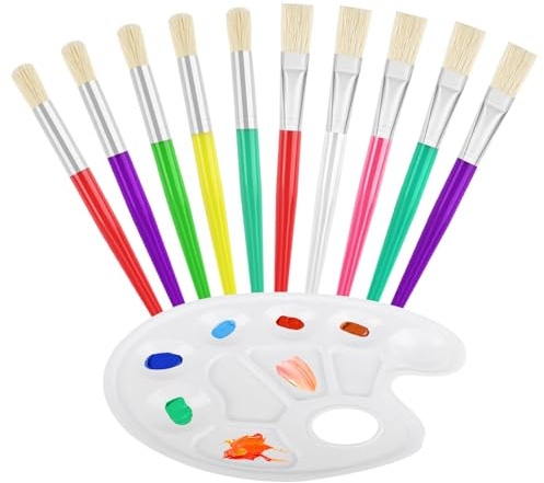 10 stycken barnpenselset, konstnärsborstar, färgpensel skola, penselset, akrylfärger, akvarellpenslar, set för olja, akvarell, mallieälskare nybörjare (rund och platt spets) med 1
