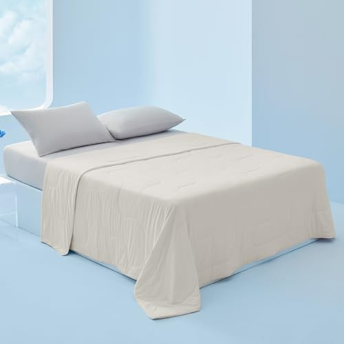 Bedsure Cooling Blankets for Hot Sleepers - Cooling Comforter, Cold Summer Blanket for Bed, Ice Breathable and Lightweight Gift for Night Sweats, Linen, 102x96 Inches