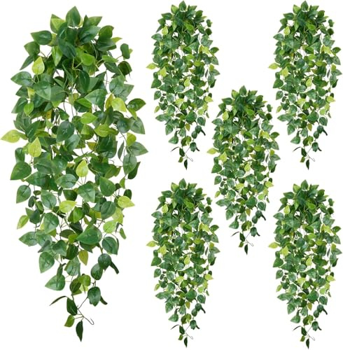 Fairblo 6 Piezas Plantas Artificiales Colgantes Decorativas 100 cm Planta Colgante Artificial Hiedra Enredaderas Exterior Pothos Artificiales para Interior Decoracion Pared Jardin Balcón
