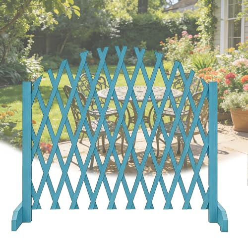 Valla de madera expandible, barandilla de patio con decoración de rejilla de jardín, valla de celosía de madera independiente for jardín, patio trasero, huerto.(Blue,300 * 160cm)