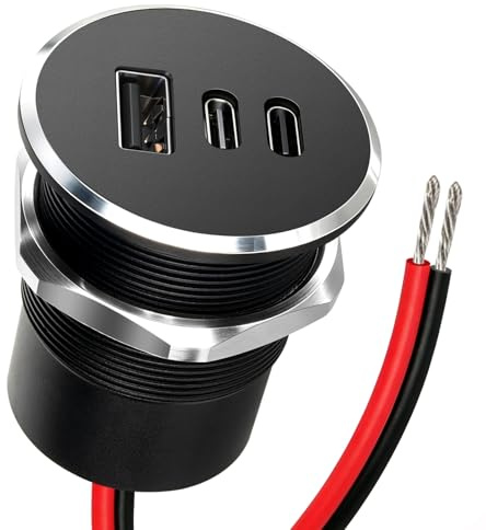 Obeaming Aluminium 12V USB-Uttag Husbil Bil 3-portar, Typ A + Typ C, PD3.0& QC3.0 Snabb laddning för Marin Båt Buss Lastbil RV Marine ATV Husvagn (1 PCS)