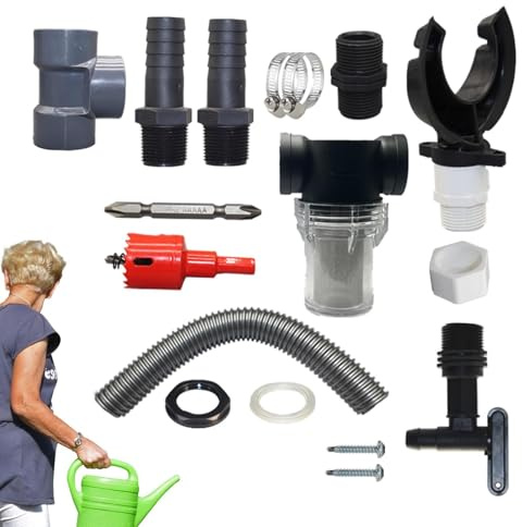 Kit de Conector de Barril de Lluvia, de captación de Lluvia - Kit de Espiga para Barril de,Desviador eficiente de Agua de para la recolección de Agua de de canalones, Kit de Barri