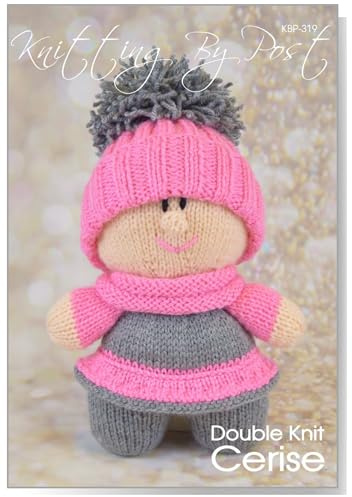 Knitting by Post KNITTING PATTERN A5 Leaflet for Cerise Doll Knitting Pattern from She has a dainty skirt and big pom-pom hat