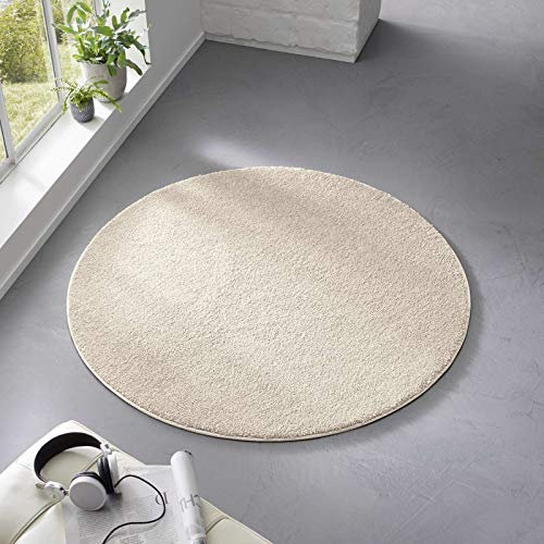 Taracarpet Teppich Kurzflor weicher Designer Uni Bodenbelag Madrid fürs Wohnzimmer, Kinderzimmer, Schlafzimmer und die Küche geeignet Creme Weiss 160 cm rund
