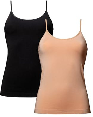 DANISH ENDURANCE Unterhemd Damen aus Viskose, 2 Pack Seamless (Mehrfarbig (1 x Schwarz, 1 x Nude Beige), Medium/Large)