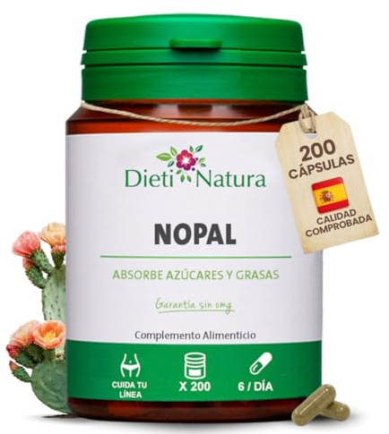 Dieti Natura 200 Cápsulas de Nopal - Captador de Grasas y Azúcares para Control de Peso - Nopal para la Saciedad y Equilibrio Metabólico - Natural para Apoyo Digestivo y Salud Cardiovascular