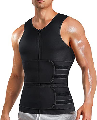 Bingrong Herren Bauchweggürtel Fitnessgürtel Schwitzgürtel Fitness Gürtel Bauchgürtel Abnehmen Neopren Sauna Gürtel Gewichtsverlust Bauchweg Body Shaper Taille Trimmer (Schwarz, 2XL)