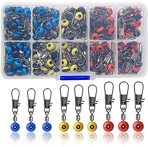 100 Pièces Émerillon de Pêche, Agrafes de Pêche, Haricot Espace de Pêche, Accessoires de Perles de Pêche en Mer, Petit Kit d'Accessoires Pêche Ensemble Pêche Avec Boîte à Pêche, pour Pêche en Mer