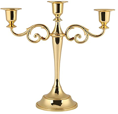 Chandelier Dorer, Bougeoir à 3 Bras Candélabre de Style européen Chandelier de Mariage Décor à la Maison(Or)