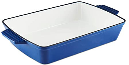 Barbary & Oak BO800258BLU Cast Iron Rectangular Roaster with Durable Enamel Interior, 39cm, Limoges Blue