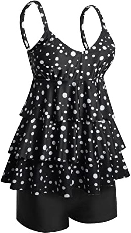 ECUPPER Womens Tankini Sets Swimsuits Ruffled Flounce Printed Swim Tops and Shorts 2 Piece Plus Size Swimming Costume