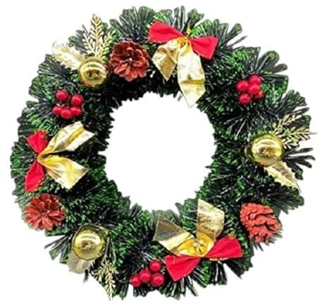 40cm Classic Decorative Christmas Wreath, Artificial Green Xmas Wreath for Indoor & Outdoor Home Decoration Ornament, Green (Decorated Green)