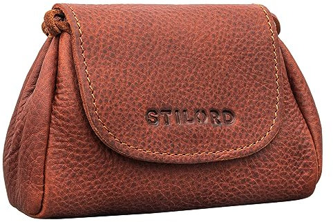 STILORD 'Bronn' Lederbeutel Kleingeld Vintage Kleingeldbörse für Münzen und Scheine Retro Münzbeutel Klein Hochwertiges Säckchen aus Echtleder, Farbe:Kara - Cognac