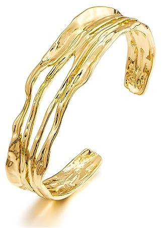 ENSKEFEN Gold Cuff Bracelets for Women Hammered Open Cuff Bangles Adjustable Gold Bracelets Irregular Bangle Bracelet