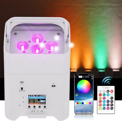 UKing 108W APP akku led par Scheinwerfer strahler wiederaufladbarer, RGBWA+UV disco licht Bühnenlicht mit mit Fernbedienung, unterstützt 2,4 GHz/DMX-Steuerung für DJ Party Hochzeiten