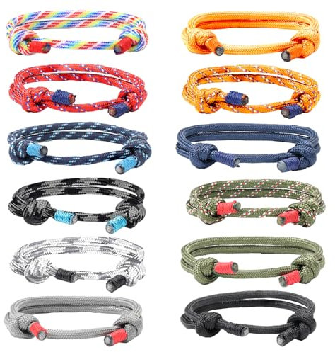 Omlalayi 12 Stück Geflochtene Armbänder Set für Mann Frau, Bunt Marine Seil Schnur Nautische Surf Armband Herren Männer Jungs, Freundschaftsarmbänder, Surfer Segeltau Armkettchen Armreif Einstellbar