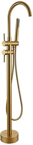 ASerZenith Free Standing Bathtub Mixer Tap Brushed Old Golden Brass Double Handheld Shower Faucet 2 in 1 System Kit Floor Mounted Standing Bathtub Faucet