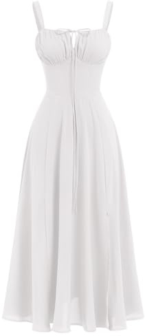 Women's Summer Dress Spaghetti Strap Dress Spring Boho Dress Front Slit Swing Midi Sundress Party Holiday Beach Dress-