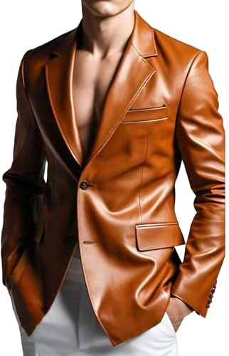 Herr läderblazer stilig Milano 2 knappar klassisk gulbrun lammskinnskappa, Brun – äkta läder, XL