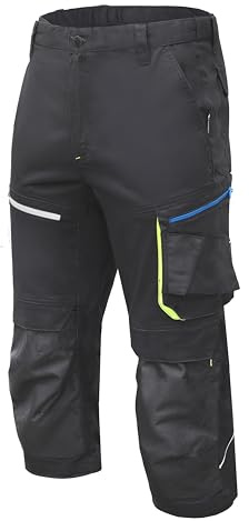Högert Technik – elastisk resetät, 3/4 skyddsbyxor, svart, 2XL (56) | twilltyg | shorts med fickor | korta arbetsbyxor | arbetsshorts arbetsbyxor män | EN ISO 13688, GRÅ, XXL