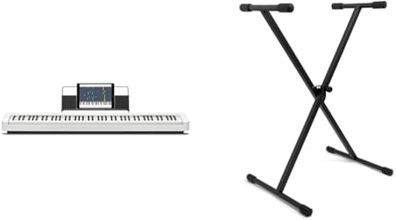 Casio CDP-S110BK Pianoforte digitale con 88 tasti pesati, bianco & Tiger Supporto per tastiera KYS77-BK con telaio a X, pieghevole e regolabile in altezza - Sable