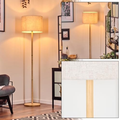 HOFSTEIN Bassagoda golvlampa, golvlampa med träbas och tygskärm, E27, nordisk design, boho, H 165cm, Ø 40 cm, fotströmbrytare – vardagsrum, sovrum, matsal