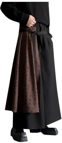 Rrongwn Kimono Herren Kendo Samurai Rock Unregelmäßiger Saum Kilt Japanischer Stil Samurai Hakama Rock Große Größen Herrenhose Traditioneller Einfarbig Samurai Outfit Beiläufig Lose Kleidung