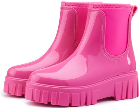 AONETIGER Stivali Pioggia Donna Impermeabile Stivali Gomma Leggere Antiscivolo Chelsea Stivaletti Outdoor Antivento Ankle Boot (05 Rosa 1,38EU)