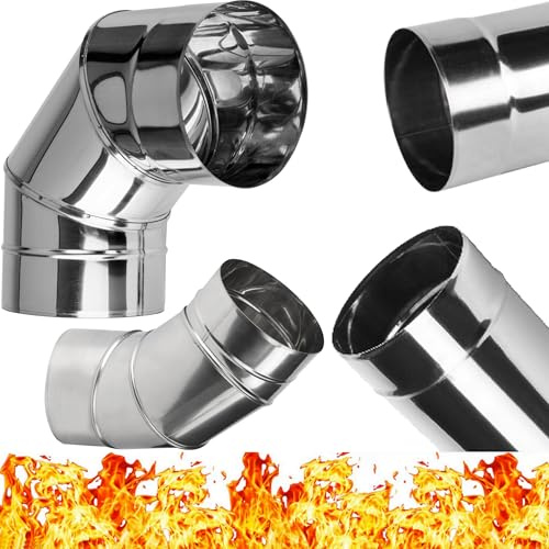 Tubo a Gomito Regolabile 0-90° in Acciaio Inossidabile INOX – Curva Orientabile da 0 a 90 Gradi per Canna Fumaria – per Liner Condotto Tuba Stufa - per Camino Fumo Acido di Scarico 100mm - Ø 100 mm