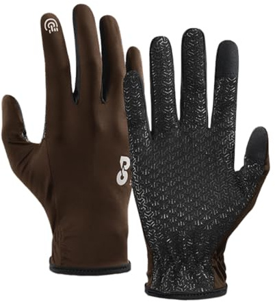 SUJAYU Full Finger Thin Hiking Gloves Women Men, Light Touchscreen UV Gloves for Hiking Running Workout Driving Women Men (Brown, Large)