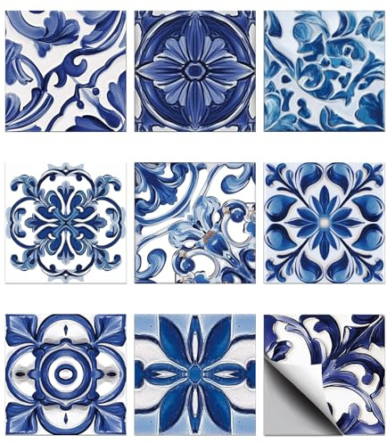 CHGCRAFT 36PCS Blue Relief Peel and Stick Tile Stickers Mosaic Style Removable Wall Decals Self Adhesive Tile Wallpaper for Kitchen Bathroom Toilet Living Room, 4x4 Inches