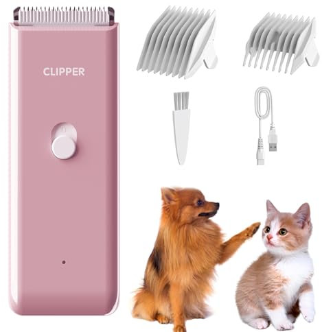 Profi Haarschneidemaschine für Hund Katze, Leise Hundeschermaschine mit Keramische Klinge, Elektrische Tierhaarschneidemaschine, IPX7 Wasserdicht (Rosa)