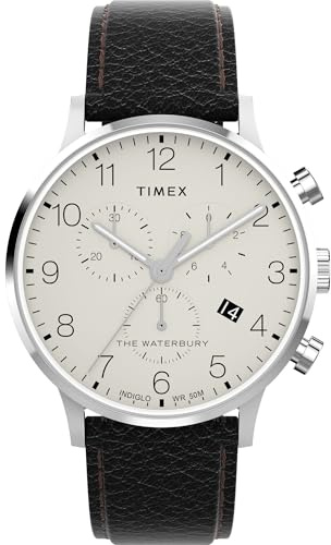 Timex Men's Waterbury Classic 40mm Watch - Black Strap Cream Dial Stainless Steel Case