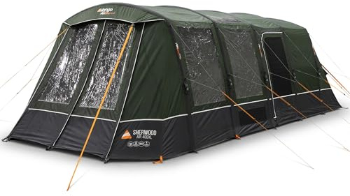 Vango Sherwood Air 400XL Inflatable 4-Man Family Tent with Awning – 5000mm Waterproof AirBeam Camping Tent, King-Size Darkened Bedrooms & Groundsheet Protector