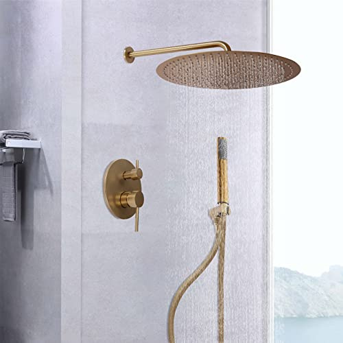 Dold duscharmatur set guld 40 cm duschhuvud vägginstallation regndusch komplett set fyrkantigt duschsystem mässing duschset med handdusch för hus hotell