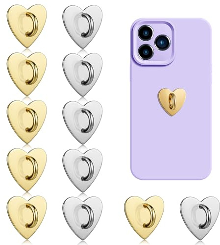 12 Stück Herz Handy Ring Halterung Fingerringständer Aus Metall Herzförmiger Metall-Handys Selbstklebender Herzförmiger Ringhalter, Klebrige Anhängerhalte Ständerzubehör Für Selbstgemachte Handys