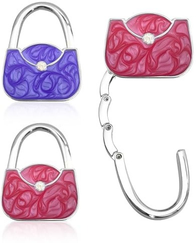 Crochet de Sac à Main, 2PCS Porte Sac à Main pour Table Pliable en Métal Portable Accroche Sac a Main pour Table Anti-dérapant Crochet Sac à Main pour Table Le Restaurant Bureau (Rose Rouge + Violet)