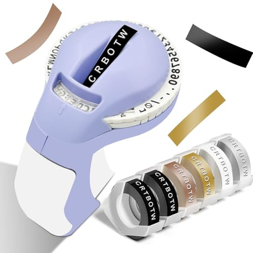CRTBOTW Embossing Label Maker Machine with Tapes, Retro Embossed Label Maker, Old School Embosser Labeler with 6 Rolls 3D Embossing Label Waterproof for Office Home Organization - Purple