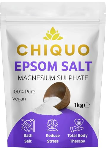 Chiquo Epsom Salt 1kg | 100% Pure Magnesium Sulphate Crystals | Bath Soak, Muscle Recovery, Foot Care | Premium Grade for Body Relaxation, Beauty, Garden Use - Resealable Seal Lock Packaging